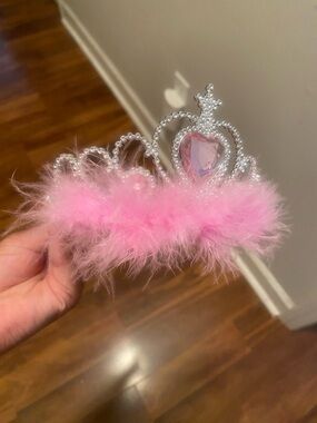 Pink Feathered Princess Tiara with Heart Jewel
